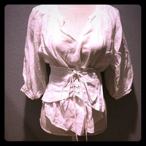 Anthropologie linen corseted blouse, with zipper